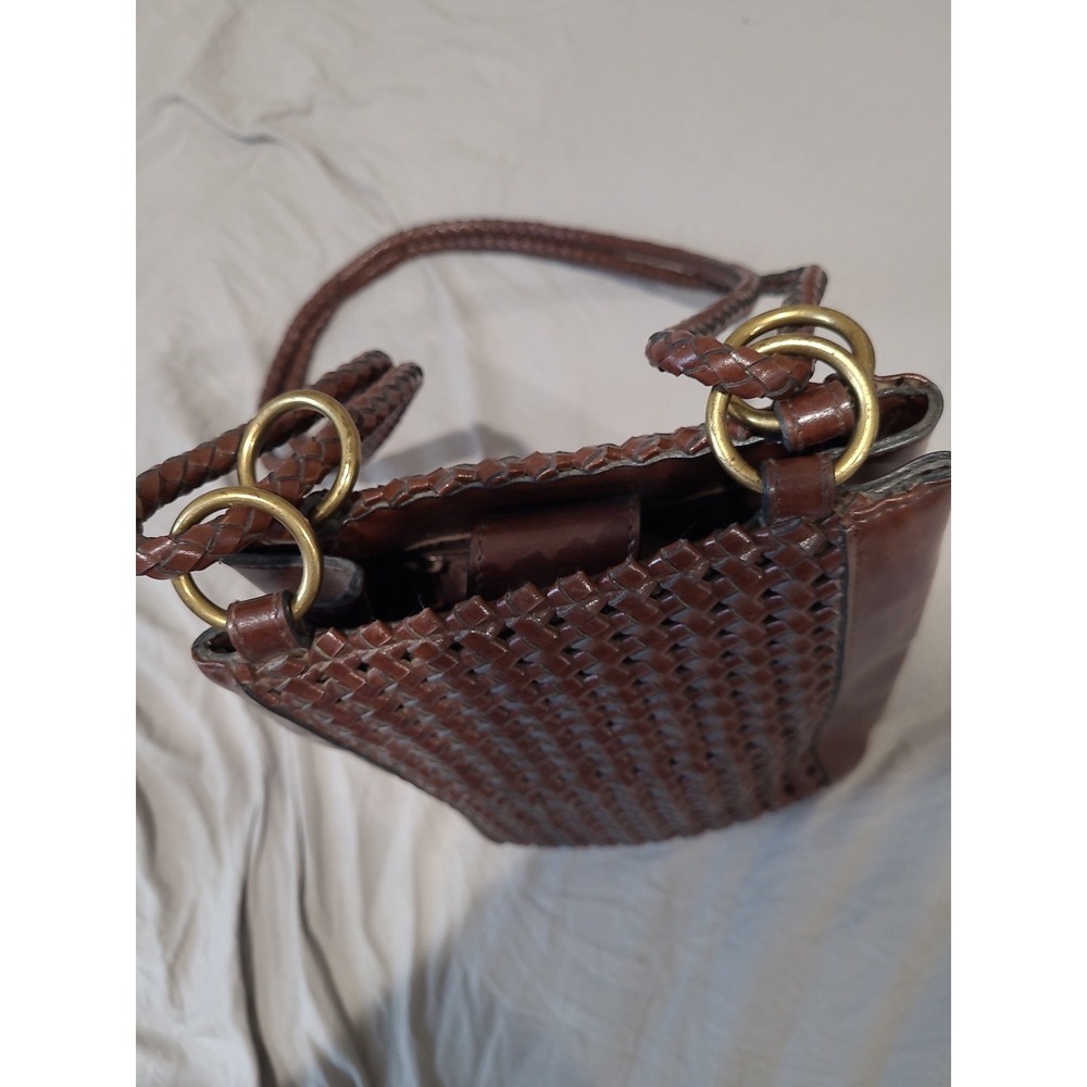 Vintage Liz Claiborne small woven crossbody bag brown purse zip top closure boho - Picture 5 of 12